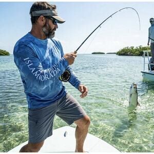 David Dunleavy 50 SPF Graphic Long Sleeve Fishing Shirt Camo Tarpon XXL Blue Men